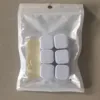 Six white ones [packaged in a pearlescent film bag]