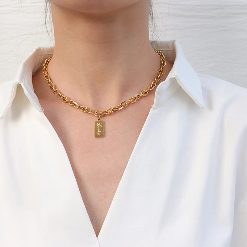 New Trendy Stainless Steel 18k Gold Plated Thick Chain Necklace