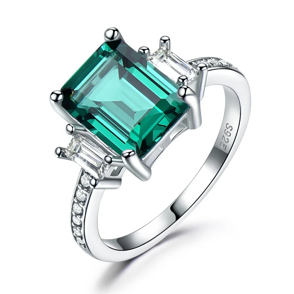 Details about    Emerald Faceted Cut Cubic Zirconia 925 Silver Women's Fashion Ring 