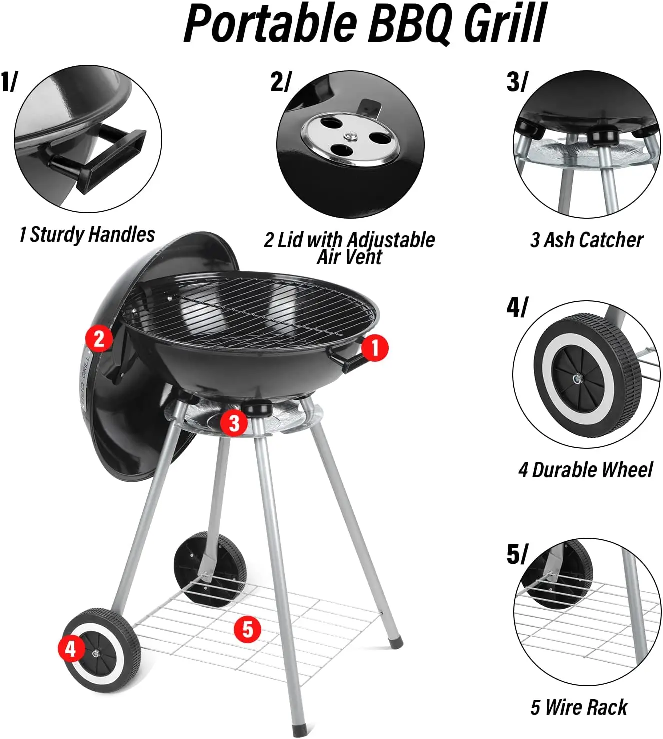 Bbq Charcoal Grill Oven Steel Cooking Grate Black Garden Bbq Tool Sets
