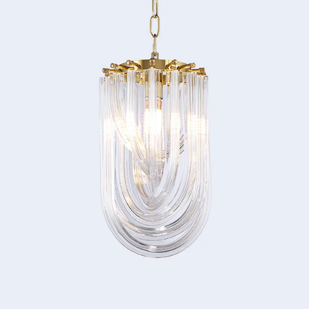 Meerosee Post Modern Ceiling Pendant Light Gold Metal Hanging Chandelier Light with Spiral Crystal MD86779