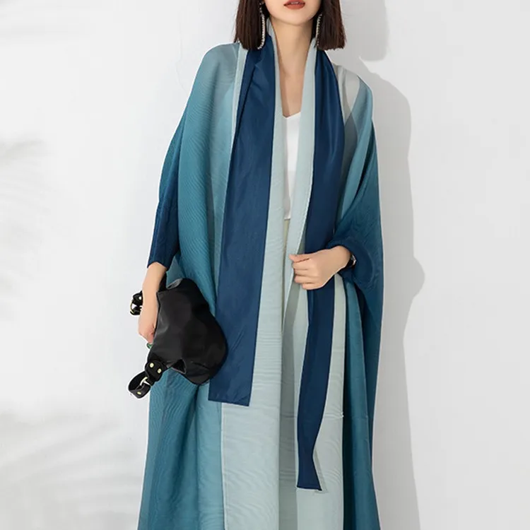 Miyake Pleated Long Trench Coat Dress Plus Size Fashion