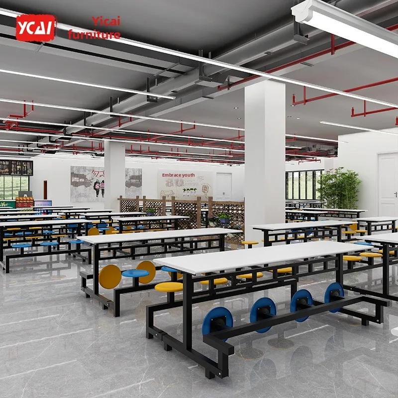 Modern Square 4-6-Person Stainless Steel Foldable Eco-friendly School Canteen Dining Table Chairs Set Home Hotel Kitchen Wood