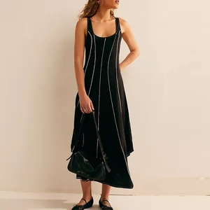 Suppliers One Stop Custom Backless Ladies Casual Dress Custom Contrast Piping Women Slim Fit Summer Sleeveless Jersey Midi Dress