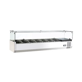 Commercial Stainless Steel Table Top Salad Clear Glass Refrigerator Salad Bar Display Counter