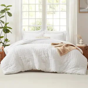 Seersucker Comforter Set 7-Piece All Season Bedding Set with Comforter, Pillow Sham, Flat Sheet, Fitted Sheet, Pillowcase