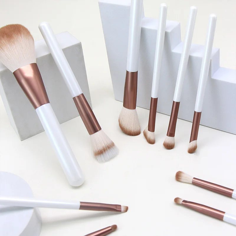 10 Pieces Wooden Handle Synthetic Human Hair Vegan Custom Logo High Quality White Private Label Professional Makeup Brush