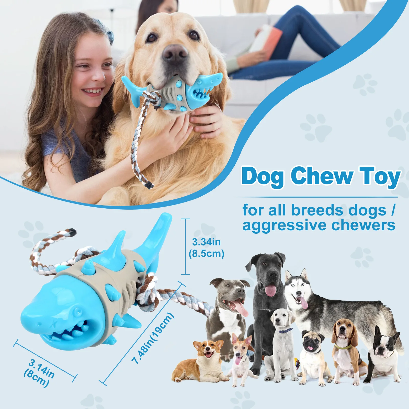 Interactive Squeaky Shark Simulation Dog Toy Durable TPR Material Bite-Resistant Rope Chewing Clean Grinding Stick Pet Dog Toys