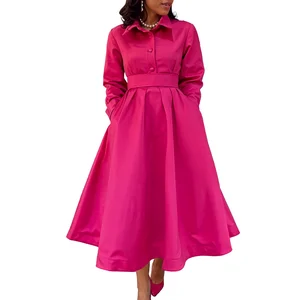 Women's Tea Reconstruction Dress Anti-Wrinkle Sunscreen Breathable Turn-Down Collar Solid Color Design for Plus Size Maxi Dress