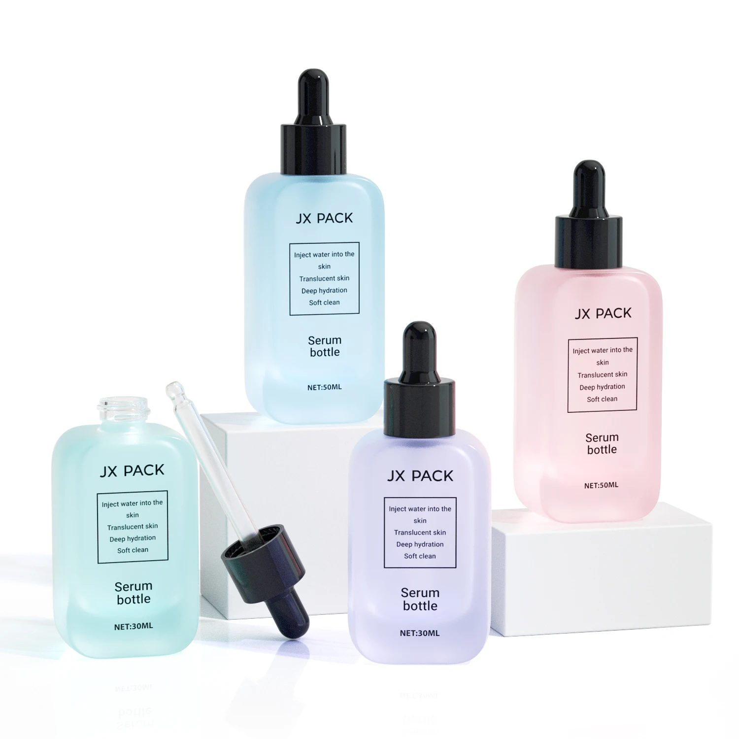 Rectangular Essential Oil Bottle Colorful 1oz Cosmetic Square Frosted Glass Dropper Bottles