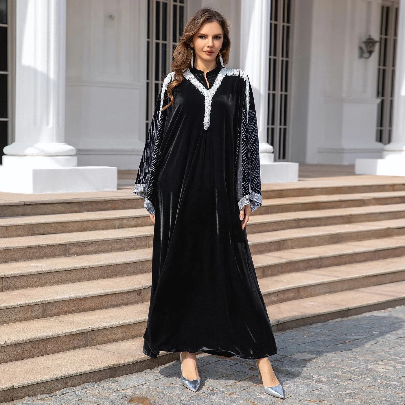 Eid Velvet Abaya Muslim Dress Women Dubai Abaya Morocco Kaftan