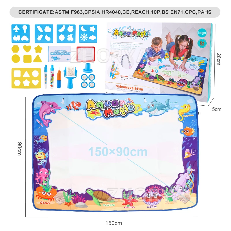Zhorya Children Early Educational Water Drawing Mat Painting Doodle 150*90 Magic Painting Mat Aqua Magic Doodle Mat