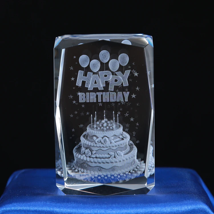 Wholesale K9 3d Laser Engraved Crystal Cakes Love Happy Birthday Gifts For Decoration Gifts