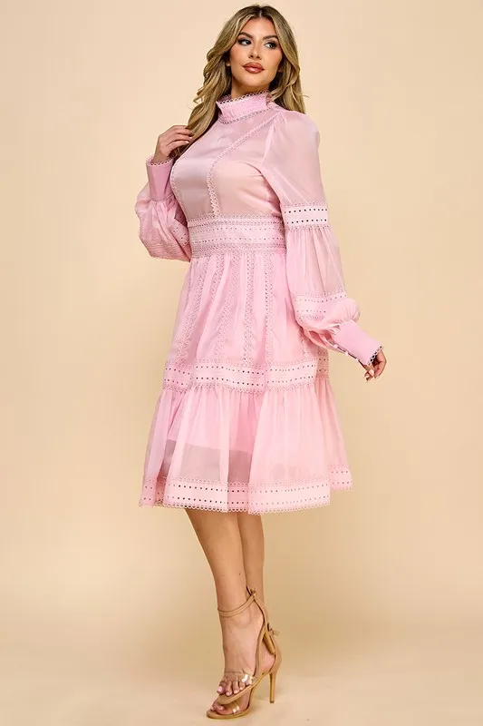 Elegant Lady Sweet Chiffon Dress With Lace Decoration Natural Waistline Woven Weaving Method - Image 3