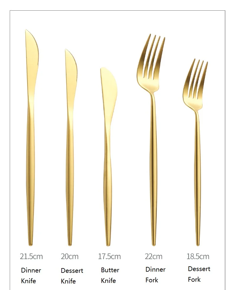 Hotel Wedding Golden Cutlery Set Stainless Steel Matte Fork And Knife