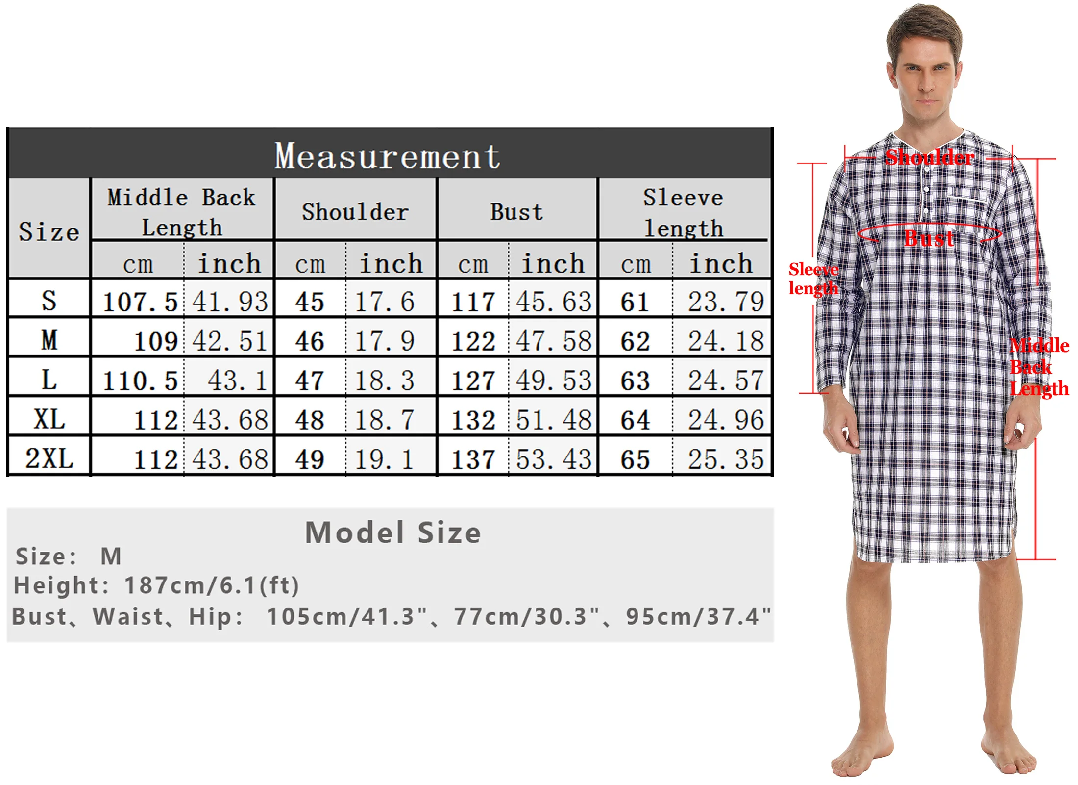 Men's Nightgown Long Sleeve Henley 