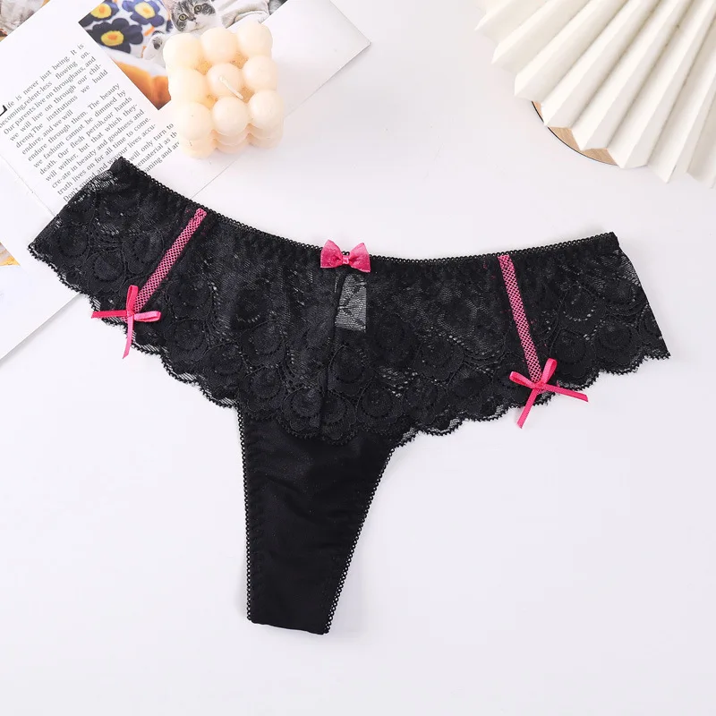 Women's 3 Pack Lace Thong Panties - No Show, Low Rise, Comfy Seamless Underwear For Everyday Wear