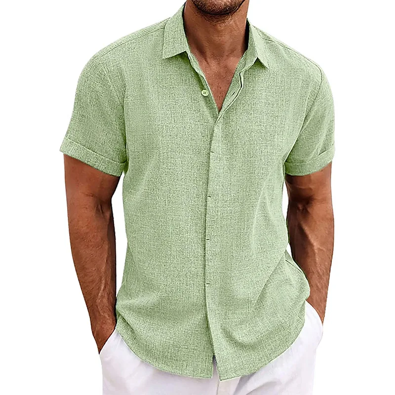 Men's  Short Sleeve Casual Button Down Shirt Anti-Pilling Yarn Dyed for Beach Summer Wedding Knitted Weaving Method