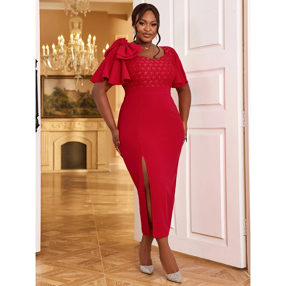 Designer Ruffle Sleeve Accent Charming Bow Decorated 1913 Soror Dresses Sorority Red Delta Inspired DST Women Conference Dress Designer Ruffle Sleeve Accent Charming Bow Decorated 1913 Soror Dresses Sorority Red Delta Inspired DST Women Conference Dress