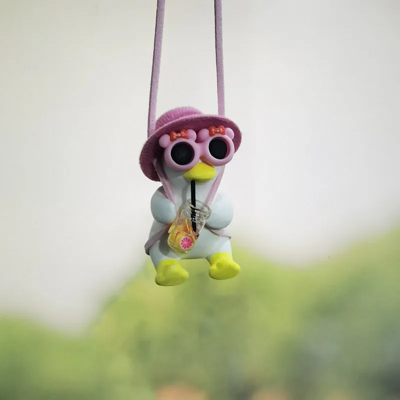 Swinging Sunglasses Duck Car Ornament - Cute Black Duck Pendant For Rear View Mirror Hanging - View #6