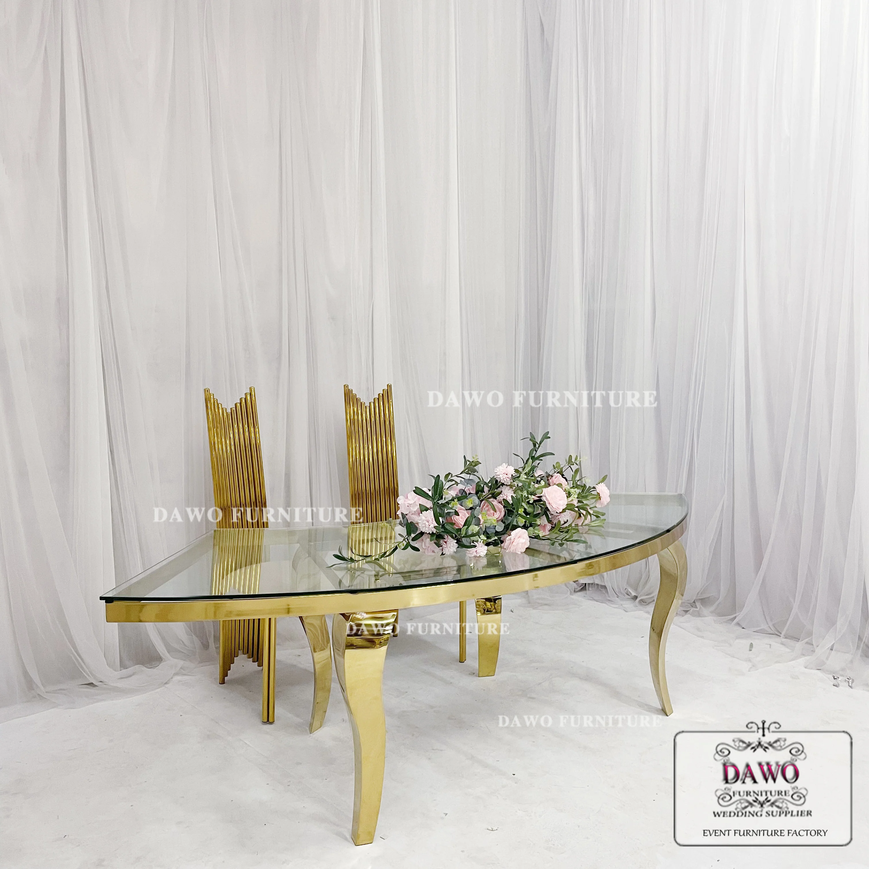 Outdoor Luxury Glass Half Round Tables For Wedding And Party Stainless