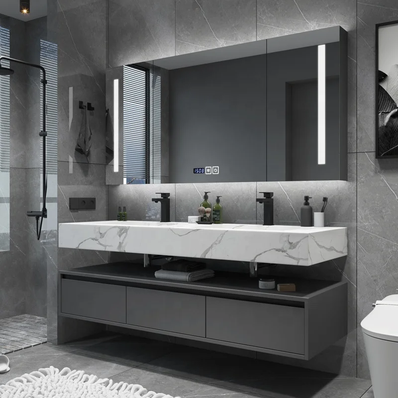 Modern Luxury Rock Slab Basin Plywood Vanity Cabinet Bathroom Vanity ...