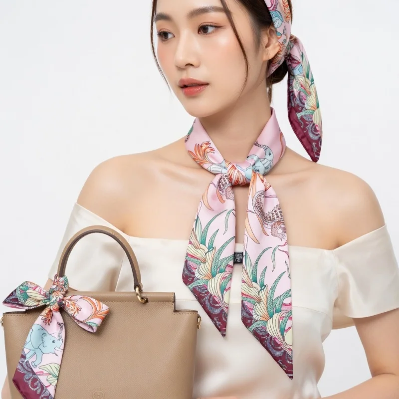 Skinny Scarf Tan Clover Fashion Women Hair Wrap Tie Hand Bag Accessory Gift Handbag Skinny Scarf - Etsy main image 4