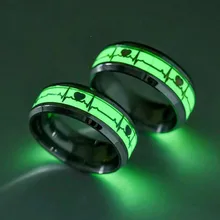 Luminous Titanium Steel Ring Europe and the United States ECG Fluorescent Jewelry Stainless Steel Ring Heartbeat love Ring