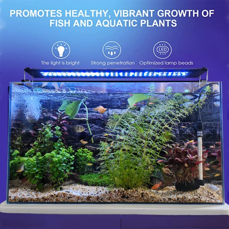 Aquarium Fish Tank Light Timer and Dimmer Blue and White LED 3 Installation Modes Aquarium Light for DIY Fish Tank