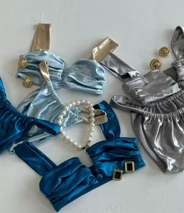 OEM Custom Swimwear Two Piece V-shaped Sexy Micro Mini Bikini Set High Leg Solid Push up Bathing Suit for Women