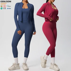 XW-7107+7106+7100 New Zip Slim Fit Outdoor Jackets Yoga Running Bra High Waisted Workout Legging Yoga Wear Set