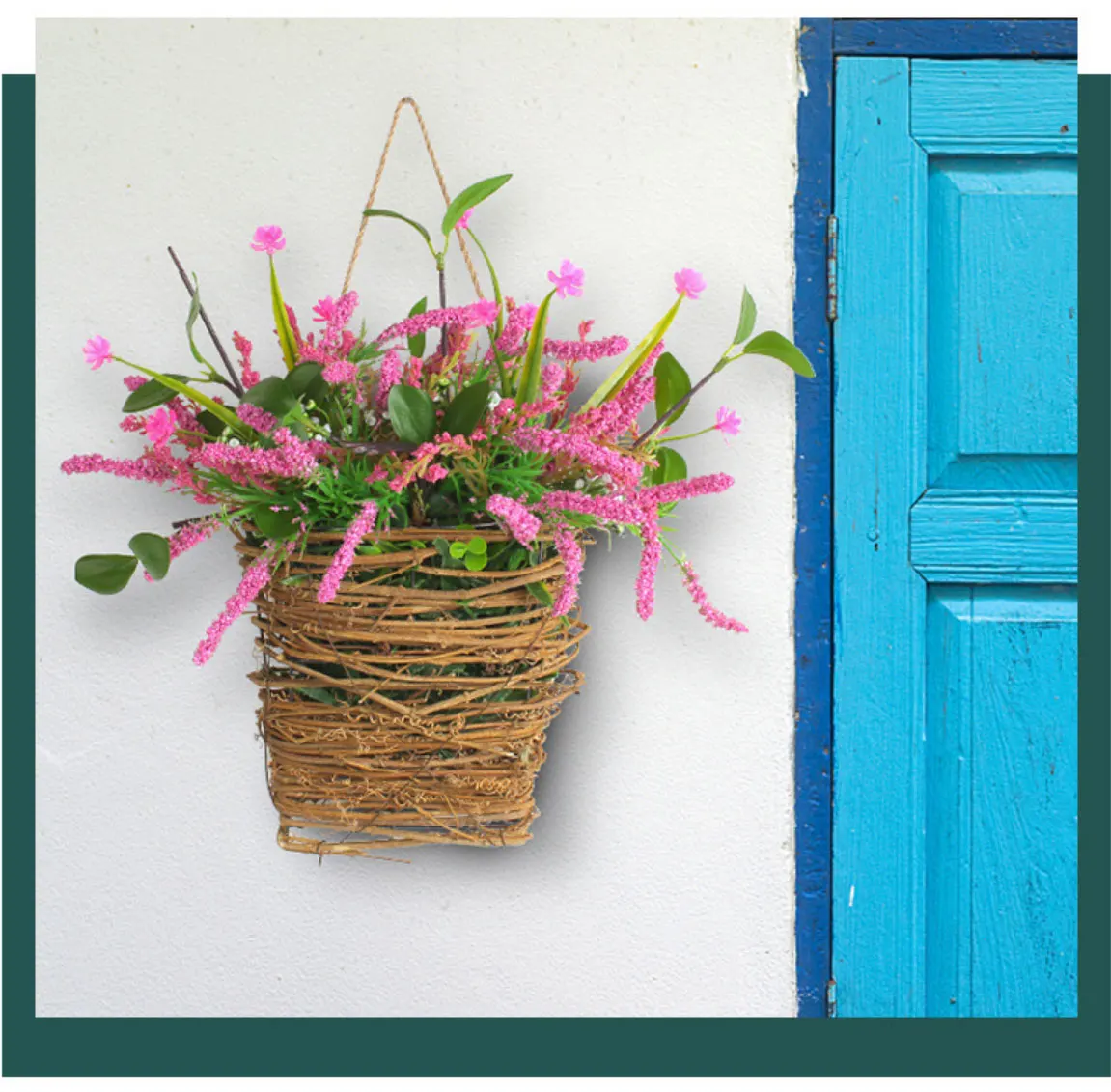 Hanging Basket With Artificial Vine Flowers For Outdoor Indoor