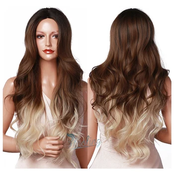 HAOLING OEM/ODM Ombre Black Brown Platinum Blonde Wigs Natural Wavy Synthetic Wigs for Black Women Sexy Synthetic Wig