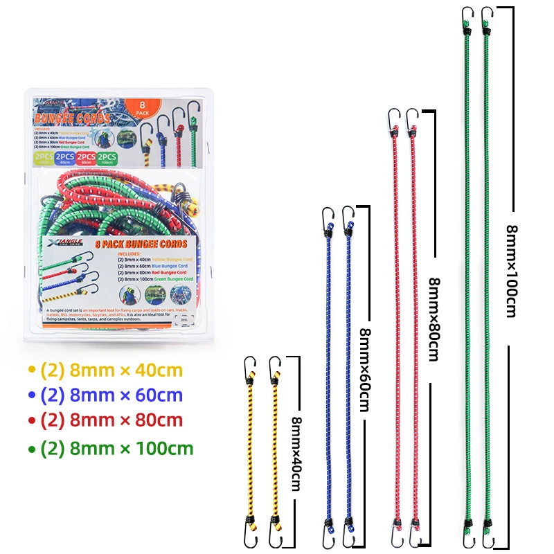 8mm Rubber Bungee Cords With Metal Hooks Colour Ful Elastic Shock Rope