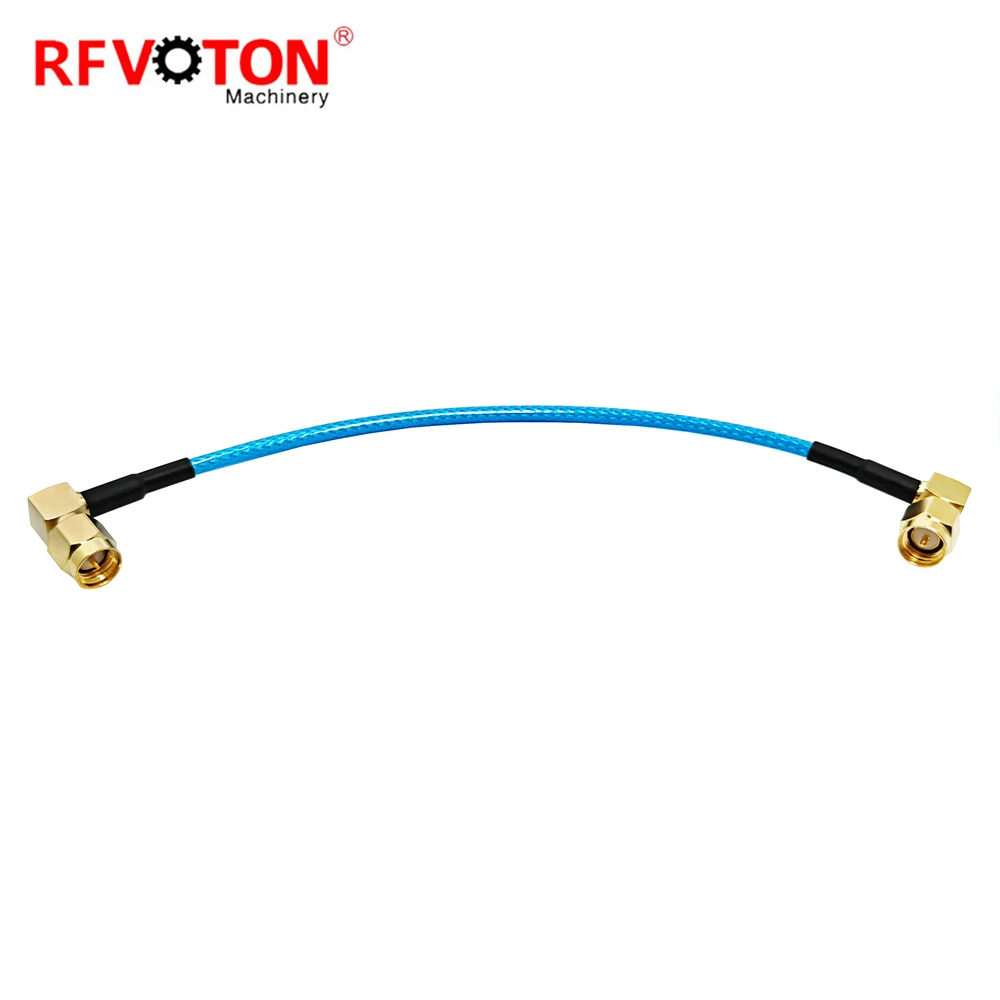 Werkslieferung: SMA Stecker männlich, rechtwinklig (RA), zu SMA Stecker männlich, blau, 90-Grad-Winkel, RG316-HF-Koaxial-Überbrückungskabelbaugruppe, sofort lieferbar