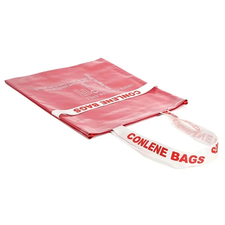 Custom Red PVC Tote Shopping Bag with Clear Logo Print Letter Pattern Type