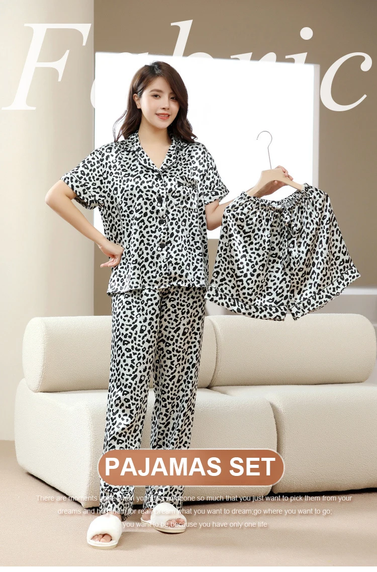 Casual Night Wear Silk Satin Pajama Women Loungewear Pyjamas 100