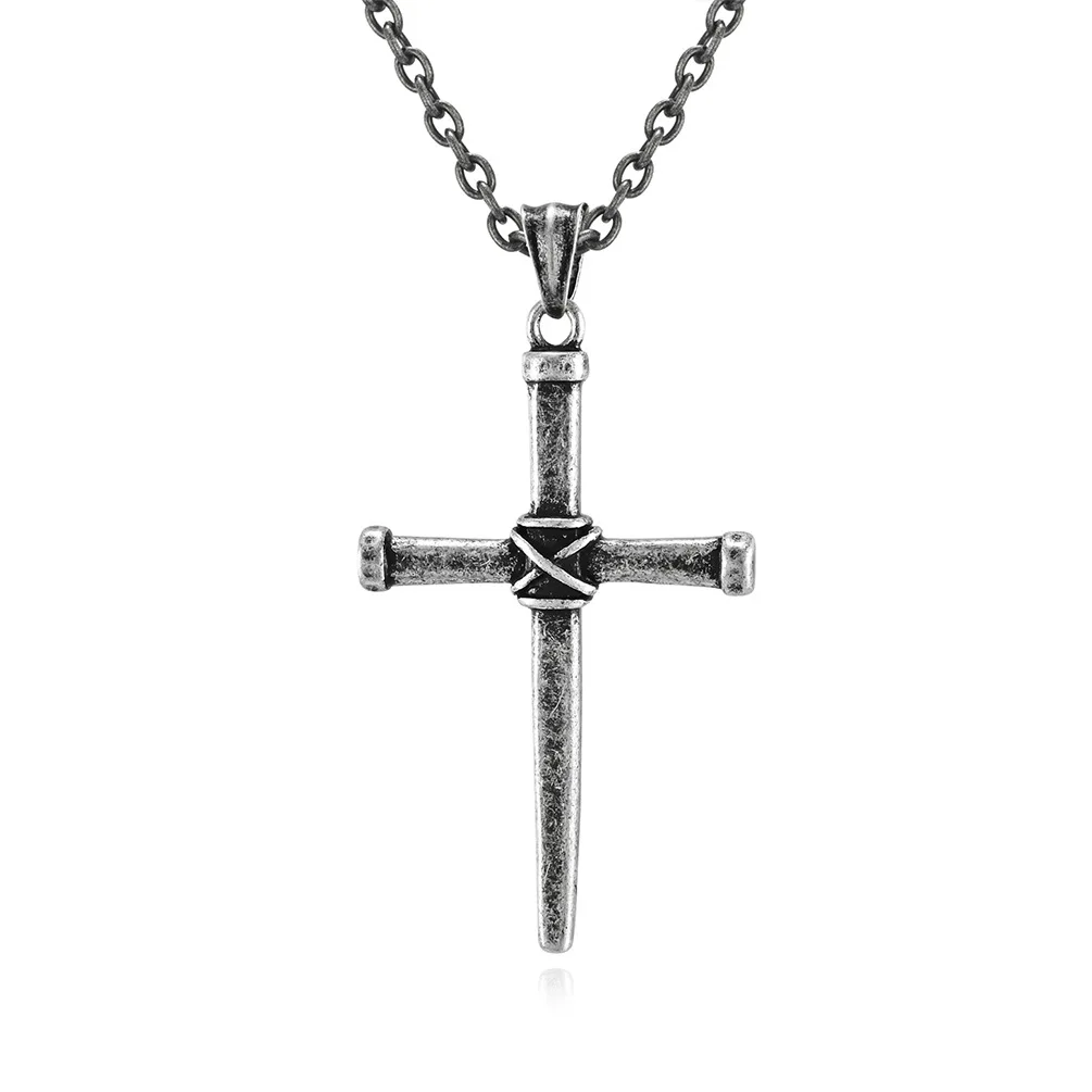 Hiphop Punk Style Stainless Steel Black Plated Nail Cross Pendant