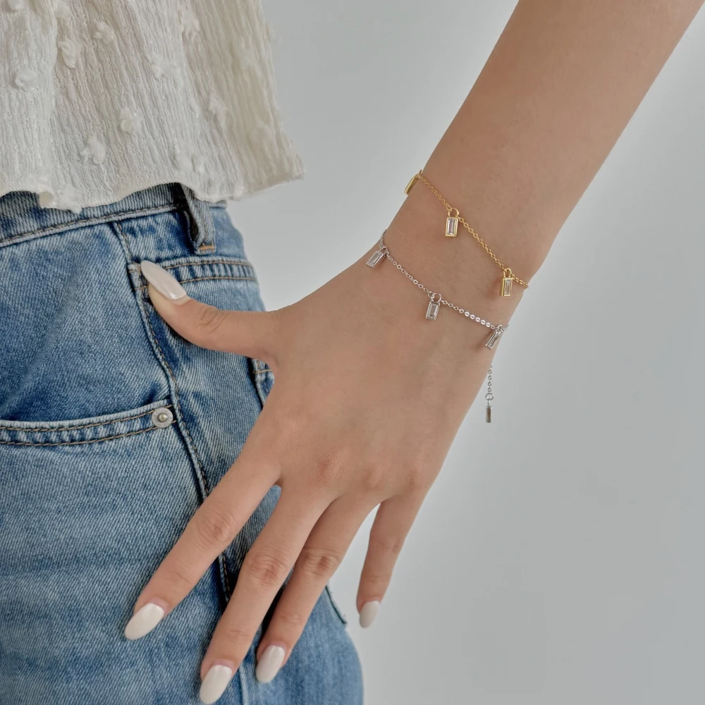 KAKODIY Unique Design Women's Jewelry 925 Sterling Silver Chain Multi Rectangular 5A Zirconia Zircon Pendant Chain Bracelet detail 1