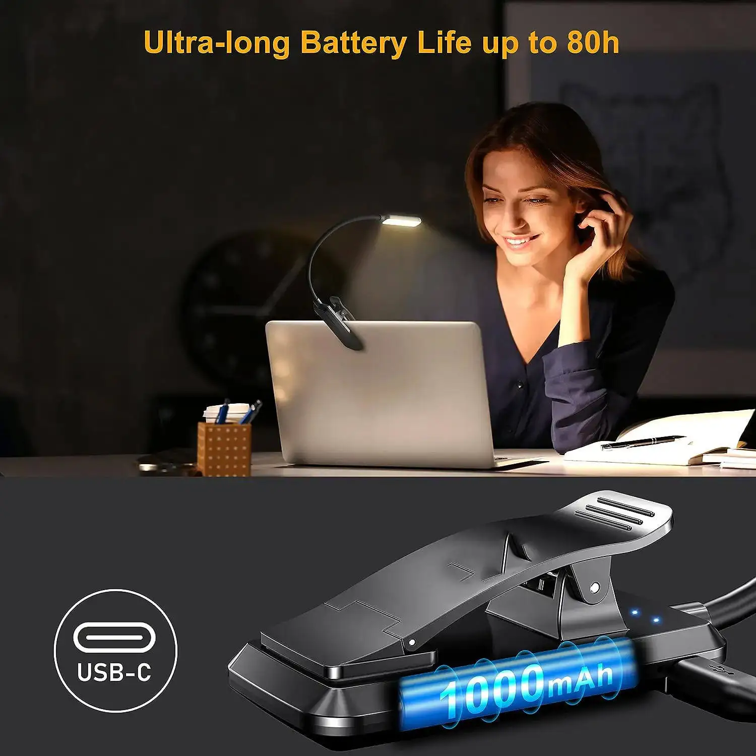 product led rechargeable book light for reading in bed eye caring color temperatures stepless dimming brightness-41