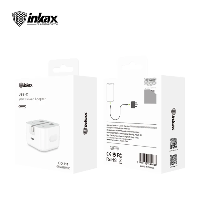 Inkax Chargeur rapide USB Type-C PD 20W compatible avec iPhone 12