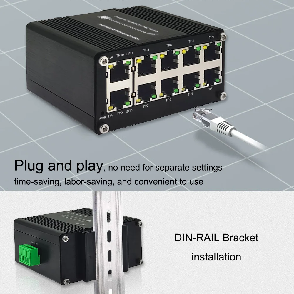 Industrial Mini Compact Switch 10port 10/100/1000t Network Switch Category With Led