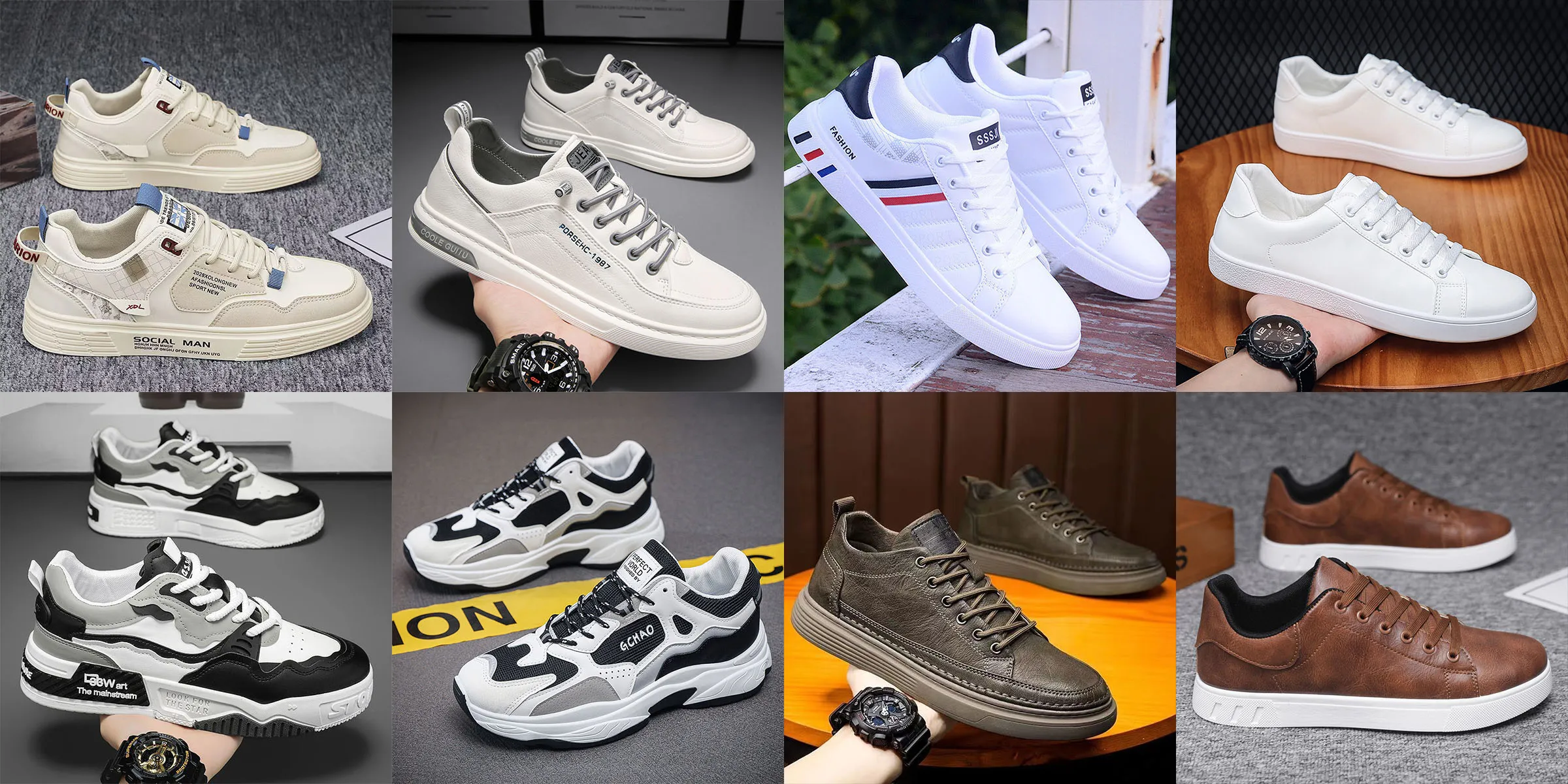 Wholesale Fashionable Men's Closed Toe Sneakers Comfortable PVC/PU Mesh Lining Trendy Outdoor Sport Casual Walking Shoes for