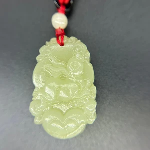 Jade Zodiac Necklace for Men and Women and Tian Jade Pendant with Braided Rope Chain