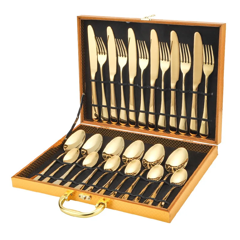 Factory Directly Gold Cutlery Set Wedding Banquet Feast 24pcs Stainless
