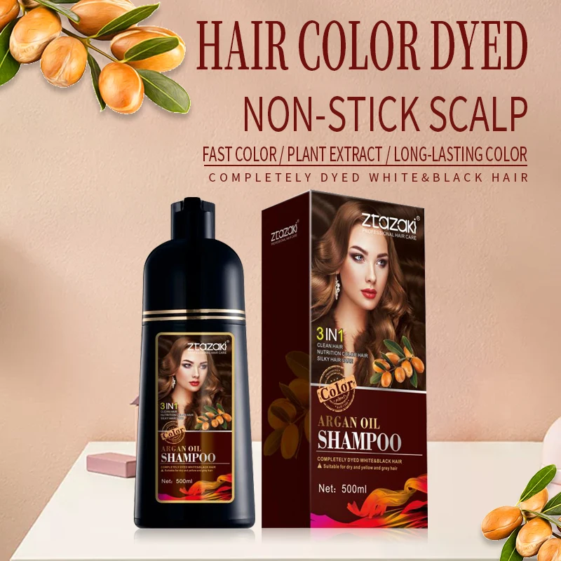Natural Professional Color Dye Shampoo to Cover Grey Hair Magic Fast Black Hair Shampoo for Women with Argan Oil