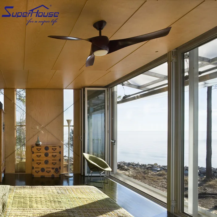 European American Style Modern Windproof Movable Frameless Glass Door Latest Bi-Folding System Soundproof Aluminum Alloy