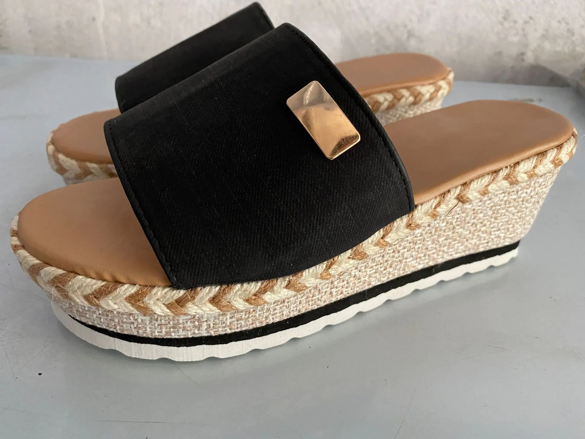 Sandales d'été pour femmes à bout ouvert, talon compensé rehaussé,  chaussures charmantes pour femmes