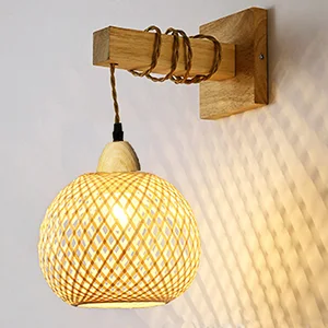 Nordic Modern Home Decoration Wooden Vintage E27 Bedroom Bedside Wall Sconce Light Hemp Rope Farmhouse Wall Lamps Interior