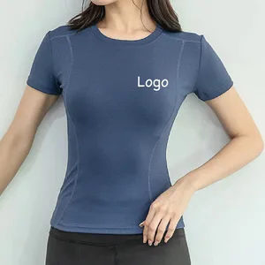 Custom Logo Print Women's Yoga Fitness Wear Tight Running Sweat-Wicking Quick-Dry Shirts Slimming Outdoor Yoga Training T-Shirt